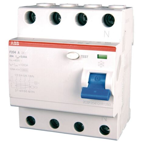 ABB disjoncteur à courant résiduel pur 4 pôles 25A 30mA type AC F204 4 modules F427812