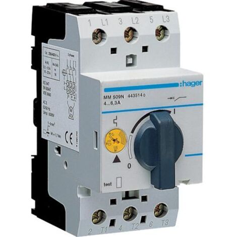 Disjoncteur moteur 4.0-6.3 A P 1.1-2.2 kW AC3 230-400 V 2.5 M IEC 947 HAGER MM509N