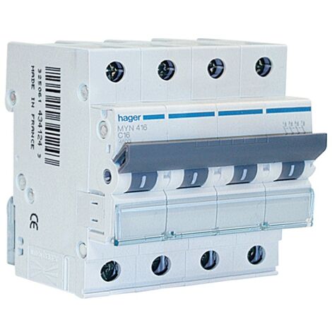 Interrupteur magnétothermique Hager 4P 16A 4.5 KA C 4 modules MYN416