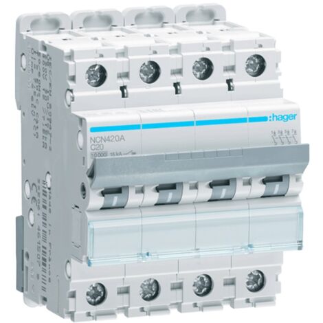 Interrupteur mangnetotermique Hager 4P 20A 10KA C 4 modules NCN420A
