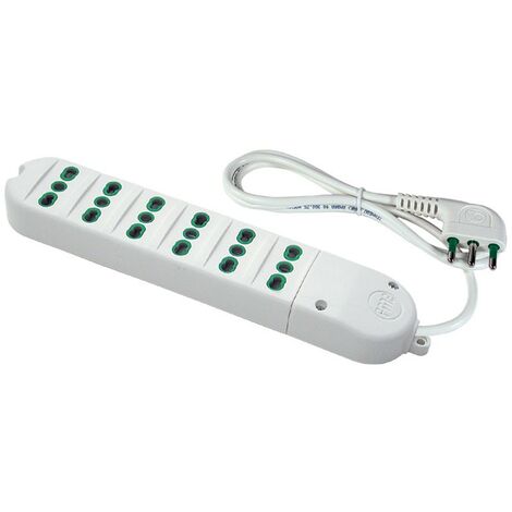 Prise de courant multiple Fanton avec 6 prises bivalentes et câble blanc 41040 (1/2)