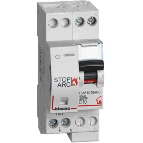 Bticino – Disjoncteur unipolaire 10A 1P+N – Courbe C – Pouvoir de coupure 6kA – 2 modules – Tension 230/240VAC