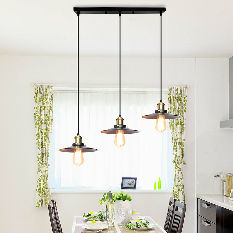 Lustre Suspension Vintage à 3 Lumières - Abat-jour Verre Ovale, Fil Réglable 200 Cm, Interrupteur Rotatif - Pour Cuisine, Bar, Salon
