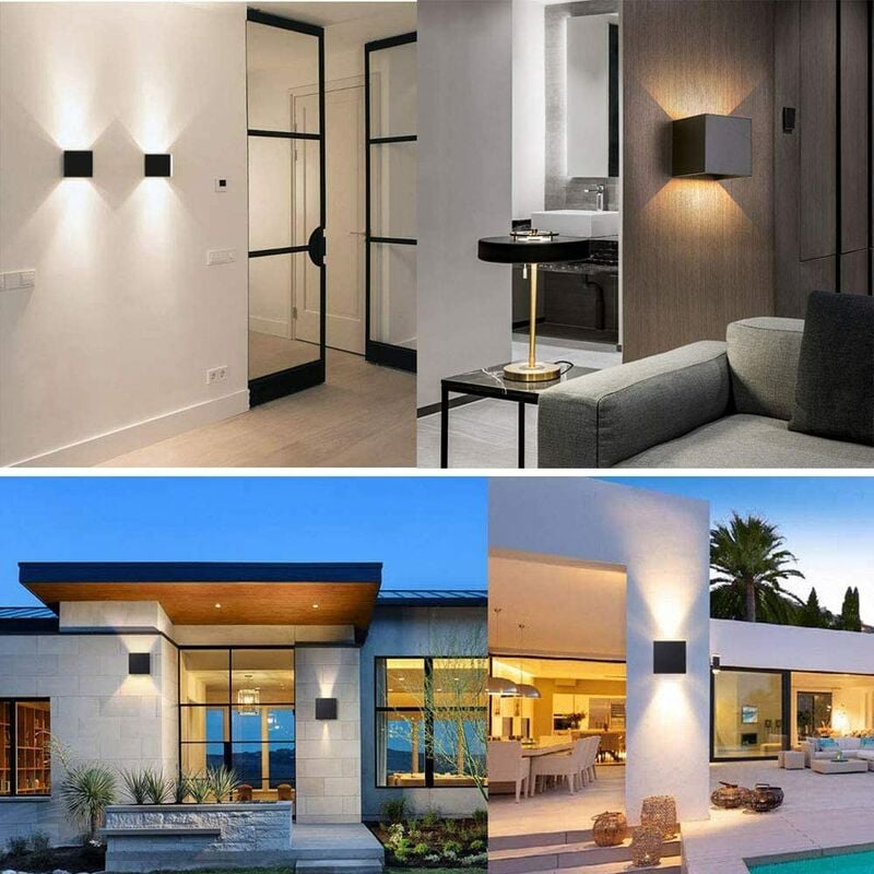 2 Pack Applique Murale Intérieur 6W 10x10x5cm LED Lampe Mural Décorative Blanc Chaud pour Chambre Couloir Salon Noir 3