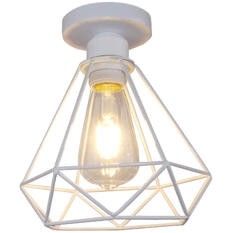 Diamant Plafonnier Design Vintage Rétro en Métal E27 Lustre Suspension pour Couloir Escalier Cuisine Blanc 1PCS (1/5)