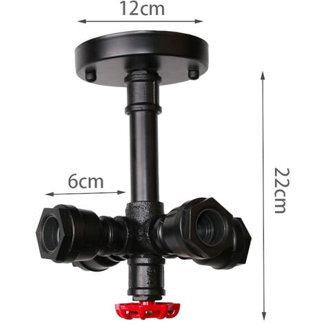 Plafonnier à Tube d'eau Design Industrielle Rétro Lampe de Plafond 4 Tête Noir