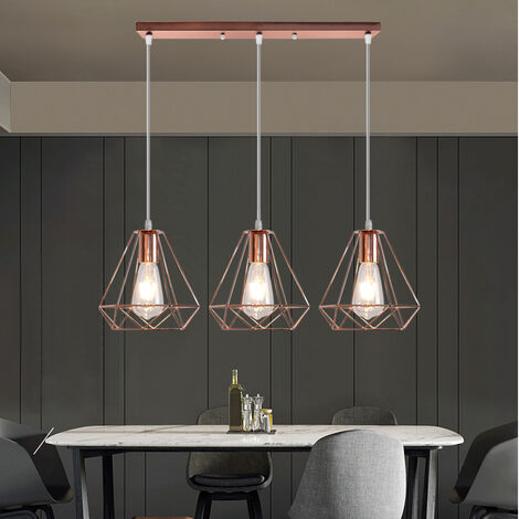 Suspension Lustre Design Industrielle en Métal 3 Abat-jour Diamant Pendentif Luminaire Doré Rose