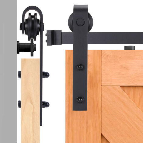 Kit de Rail de Porte Coulissante de Double Porte Coulissante Robust en Acier Noir 180cm