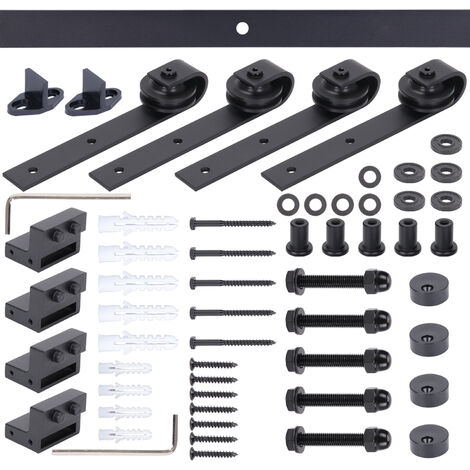 Kit de Rail de Porte Coulissante de Double Porte Coulissante Robust en Acier Noir 180cm