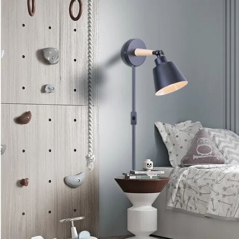 Applique Mural Intérieur Design avec Prise et Interrupteur Lampe de Chevet Eclairage Décor Noir 2PCS