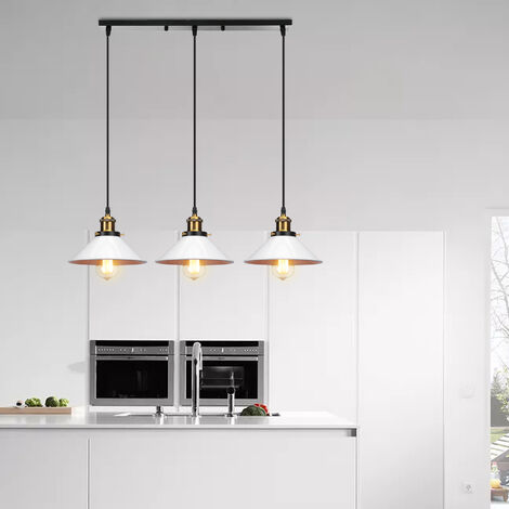Rétro Lustre Suspension Industrielle E27 3 Tête Blanc et Noir Plafonnier Luminaire Ajustable Salle à Manger Couloir