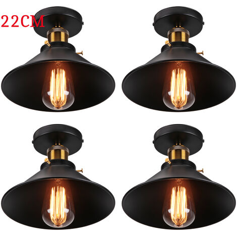 Plafonnier Vintage Rétro Lampe de Plafond Industrielle Fer Abat-jour 22cm Noir 4PCS (1/5)