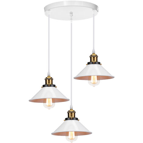 Lustre Suspension 3 Tete en Metal E27 22cm Blanc (1/5)