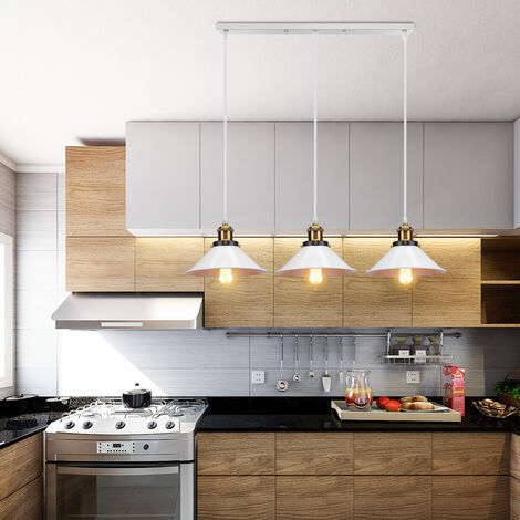 Rétro Lustre Suspension Industrielle E27 3 Tête Blanc Plafonnier Luminaire Ajustable Salle à Manger Couloir
