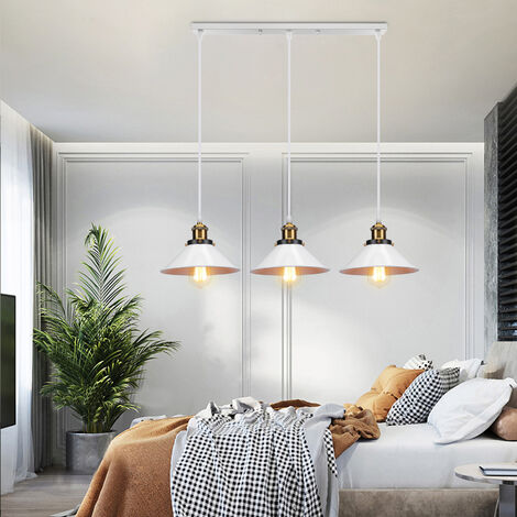 Rétro Lustre Suspension Industrielle E27 3 Tête Blanc Plafonnier Luminaire Ajustable Salle à Manger Couloir