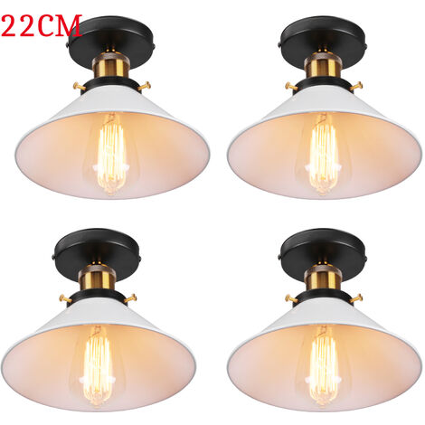 Plafonnier Vintage Rétro Lampe de Plafond Industrielle Fer Abat-jour 22cm Blanc 4PCS (1/5)