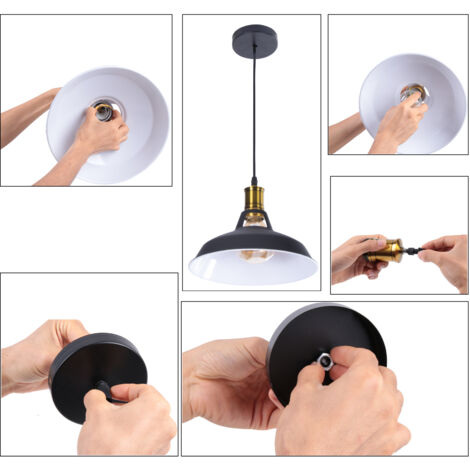 2PCS Rétro Vintage Industrielle Lustre Suspension E27 Luminaire Adjustable pour Salon Chambre Noir et Blanc