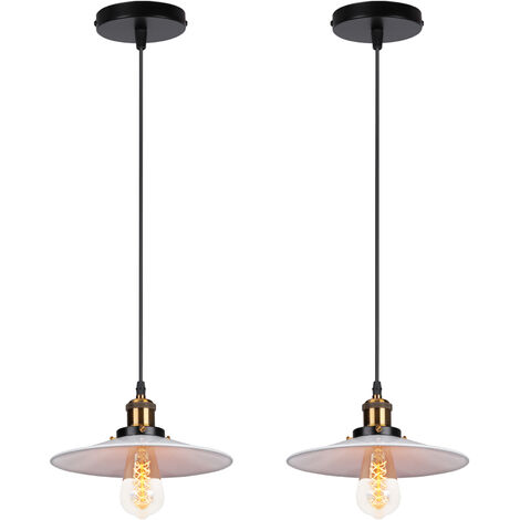 2PCS Rétro Lustre Suspension Industrielle 22cm Plaofnnier Fer Abat-jour en Métal Blanc (1/5)