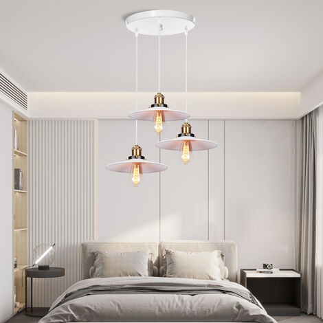 3 Tête Lustre Suspension Fer Abat-jour en Métal Luminaire Vintage Industrielle Blanc