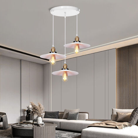3 Tête Lustre Suspension Fer Abat-jour en Métal Luminaire Vintage Industrielle Blanc
