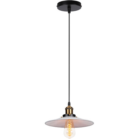 Rétro Lustre Suspension Industrielle 22cm Plaofnnier Fer Abat-jour en Métal Blanc (1/5)