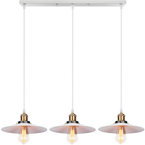 LUSTRE - SUSPENSION 3 Lumieres Retro Lampe Suspendue Industrielle E27 22cm Blanc