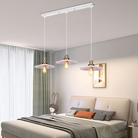 LUSTRE - SUSPENSION 3 Lumieres Retro Lampe Suspendue Industrielle E27 22cm Blanc