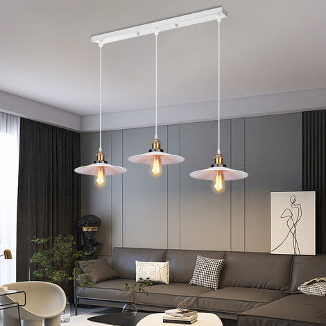 LUSTRE - SUSPENSION 3 Lumieres Retro Lampe Suspendue Industrielle E27 22cm Blanc