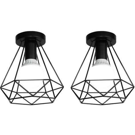 Lampe de Plafond 20cm Diamant Plafonnier Cage en Métal Noir Luminaire pour Balcon Couloir Entrée 2PCS (1/5)