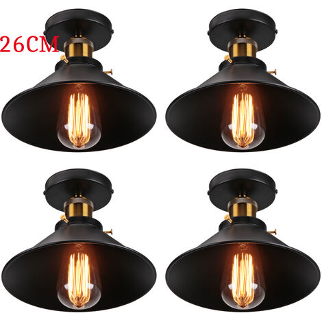 Plafonnier Vintage Rétro Lampe de Plafond Industrielle Fer Abat-jour 26cm Noir 4PCS (1/5)