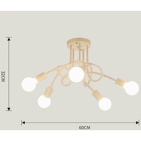 Plafonnier Industrielle Rétro en Métal Lustre Abat-jour E27 Luminaire Moderne pour Salon Chambre Salle à Manger 5 Tête Doré