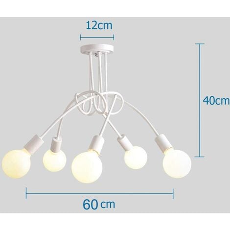 Plafonnier Industrielle Rétro en Métal Lustre Abat-jour E27 Luminaire Moderne pour Salon Chambre Salle à Manger 5 Tête Blanc