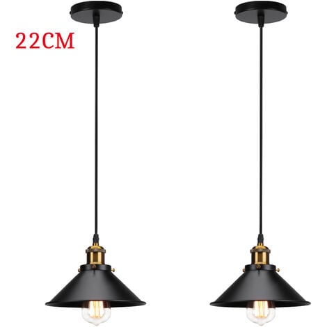 Suspension Luminaire Industrielle Vintage Lustre Abat-jour Metal E27 22cm Noir 2PCS