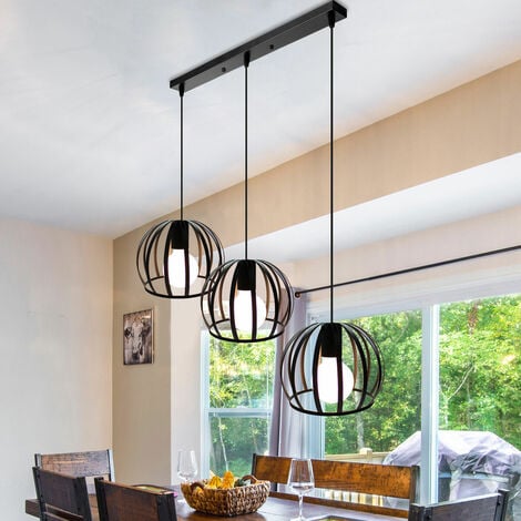 Suspension Luminaire Industrielle Cage Metal Lustre Abat-jour E27 19,5cm Noir