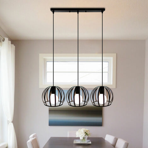 Suspension Luminaire Industrielle Cage Metal Lustre Abat-jour E27 19,5cm Noir