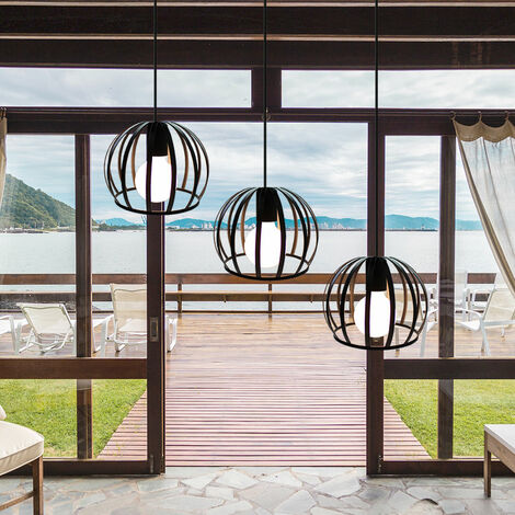 Suspension Luminaire Industrielle Cage Metal Lustre Abat-jour E27 19,5cm Noir