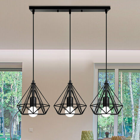 Lustre Suspension Cage Forme Diamant Contemporain Lampe Plafonnier Luminaire - Noir