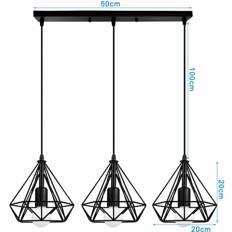Lustre Suspension Cage Forme Diamant Contemporain Lampe Plafonnier Luminaire - Noir