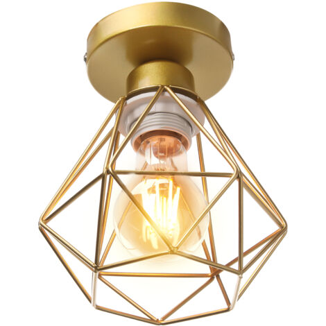 Lampe de Plafond 16cm Plafonnier Cage Diamant en Métal Luminaire pour Chambre Couloir Salon Doré - 1 Pack (1/5)