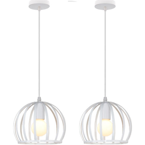 Suspension Luminaire Industrielle Cage Diamant 19cm Plafonnier Lustre Abat-jour en Métal Blanc - 2 Pack (1/5)