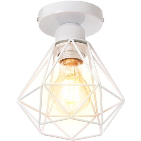 Lampe de Plafond 16cm Plafonnier Cage Diamant en Métal Luminaire pour Chambre Couloir Salon Blanc - 1 Pack (1/5)