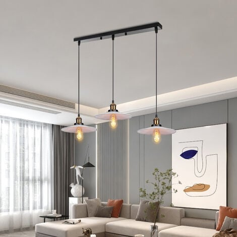 LUSTRE - SUSPENSION 3 Lumieres Retro Lampe Suspendue Industrielle E27 22cm Blanc et Noir