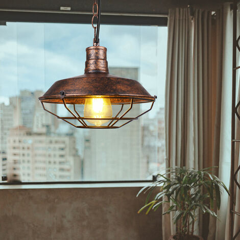 Lot de 2 Rétro Lustre Suspension Industrielle E27 Douille Plafonnier Luminaire Rouille 26cm