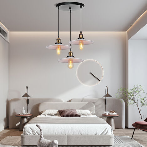 3 Tête Lustre Suspension Fer Abat-jour en Métal Luminaire Vintage Industrielle Blanc et Noir