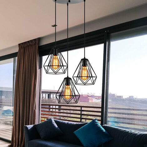 Suspension Luminaire Industrielle 3 Lumière Plafonnier Lustre Abat-jour Métal