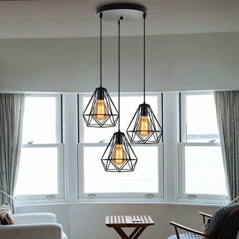 Suspension Luminaire Industrielle 3 Lumière Plafonnier Lustre Abat-jour Métal