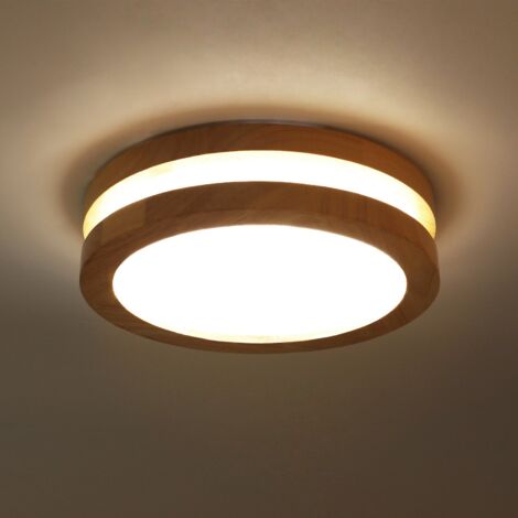 LED Plafonnier Rond 6500K 20x20x6cm Lampe Industrielle Moderne Lumière Blanc Froid en Bois Luminaire Design Découpe pour Salle de Bain Couloir