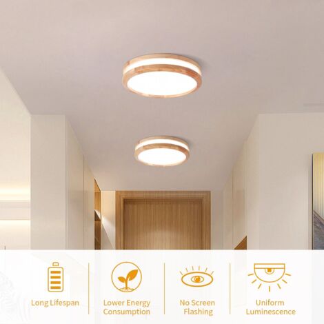 2x LED Plafonnier Rond 600K 30W 30x30x5.5cm Lampe Industrielle Moderne Lumière Blanc Froid en Bois Luminaire Design Découpe pour Salle de Bain Couloir