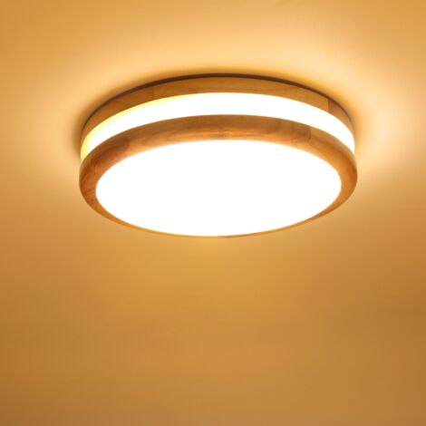 LED Plafonnier Rond 600K 30W 30x30x5.5cm Lampe Industrielle Moderne Lumière Blanc Chaud en Bois Luminaire Design Découpe pour Salle de Bain Couloir