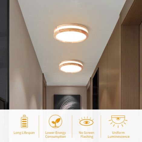 2x LED Plafonnier Rond 600K 30W 30x30x5.5cm Lampe Industrielle Moderne Lumière Blanc Chaud en Bois Luminaire Design Découpe pour Salle de Bain Couloir